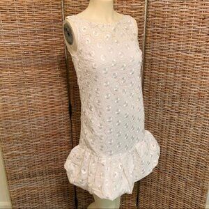 Tibi White Cotton Eyelet Embroidered Flounce Hem Sleeveless Mini Dress Size 2